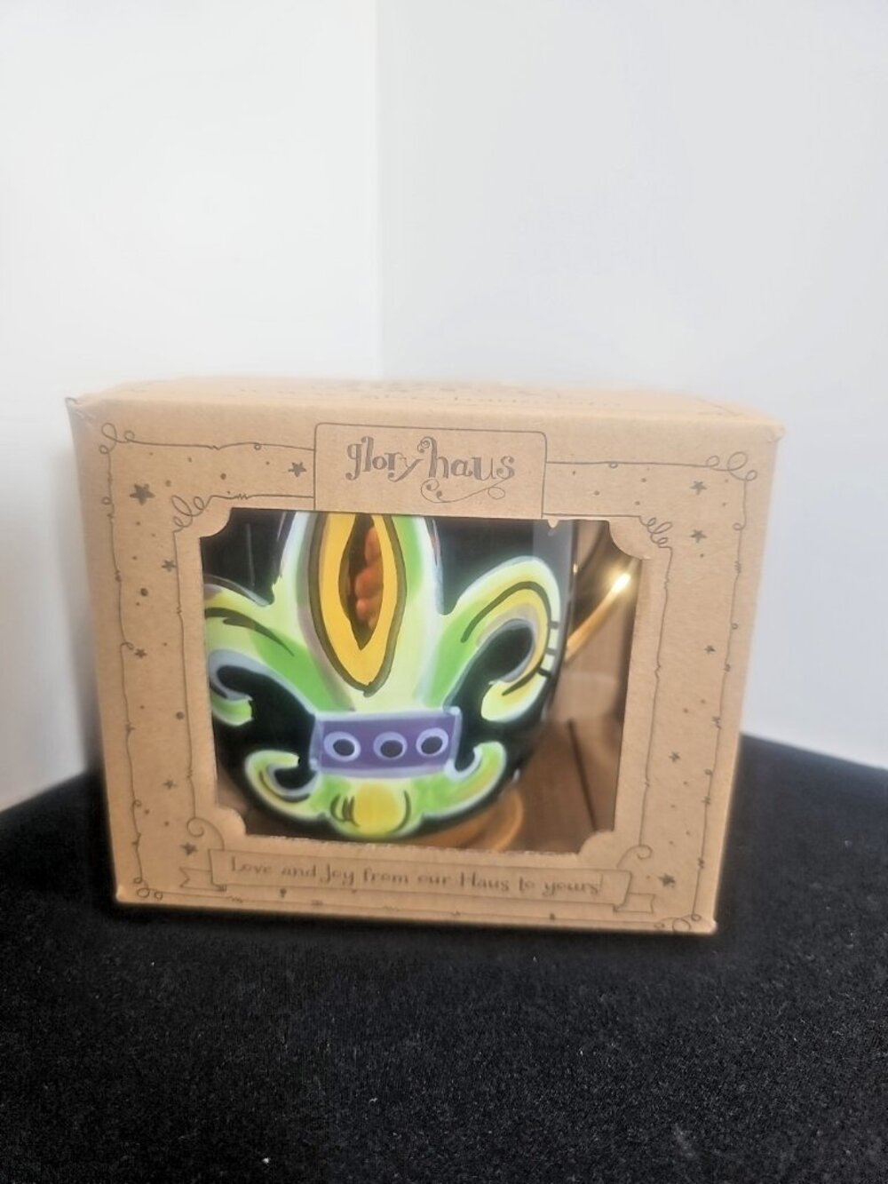 Callie Ann Designs Mardi Gras Fleur De Lis Coffee Mug Purple/Gold/Green -Boxed